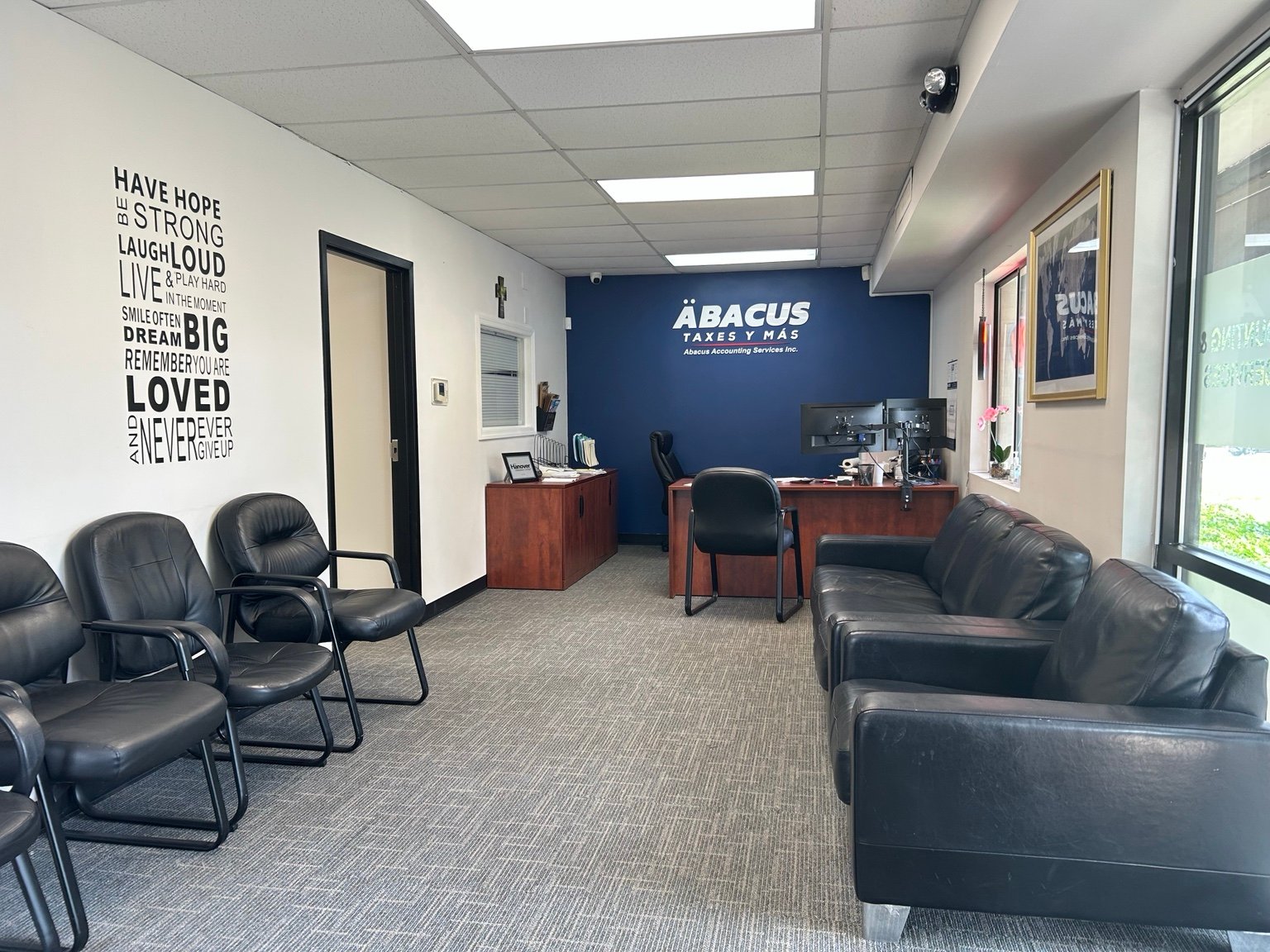 Solutions by Abacus office waiting area and front desk in Herndon Virginia